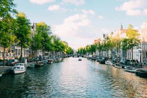 View of canal in Amsterdam, Netherlands